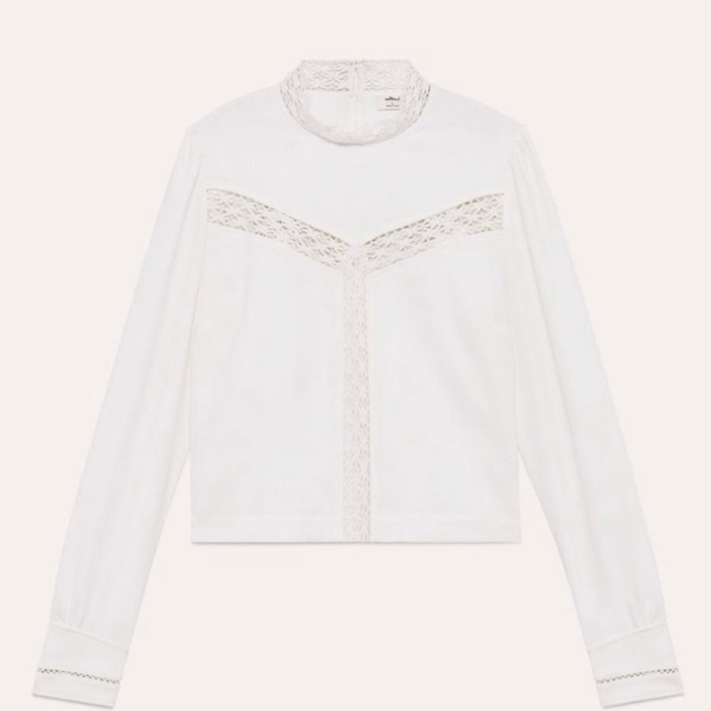 Aritzia Wilfred White Blouse with Lace Detail